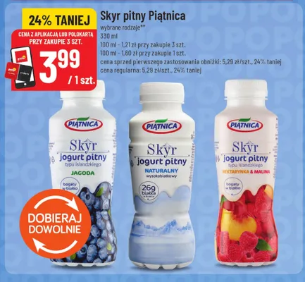 Skyr jogurt pitny nektarynka malina Piątnica promocja w POLOmarket
