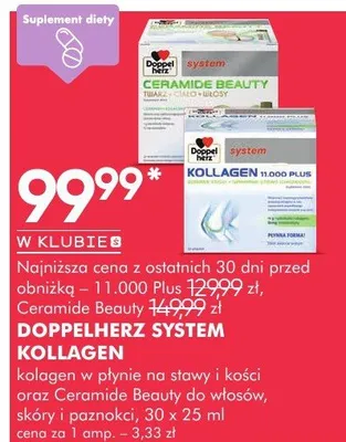 Kolagen w płynie na stawy i kości oraz Ceramide Beauty do włosów, skóry i paznokci Doppelherz System Kollagen promocja w Super-Pharm
