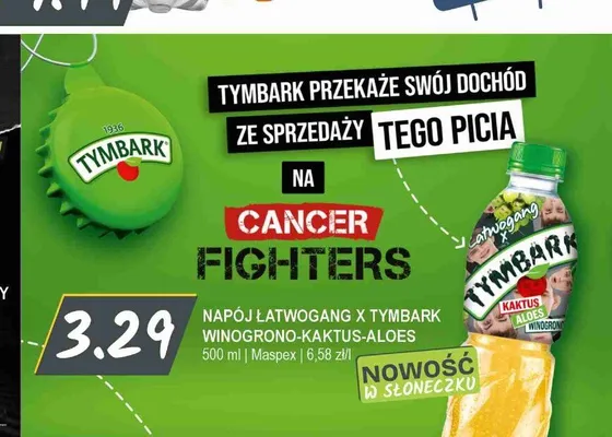 Napój Łatwogang x Tymbark winogrono-kaktus-aloes promocja w Słoneczko