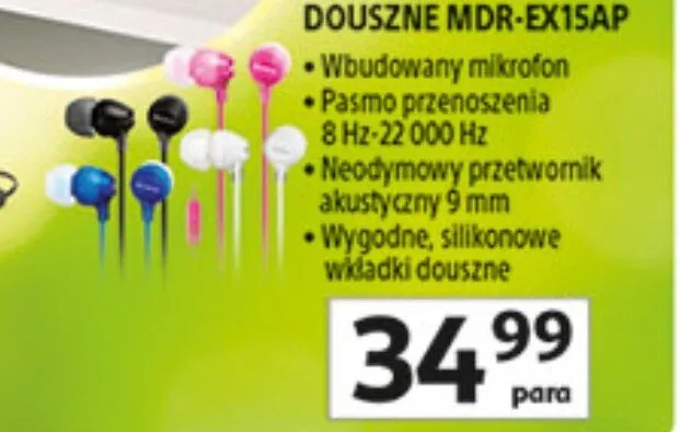 Słuchawki douszne MDR-EX15AP promocja w Auchan