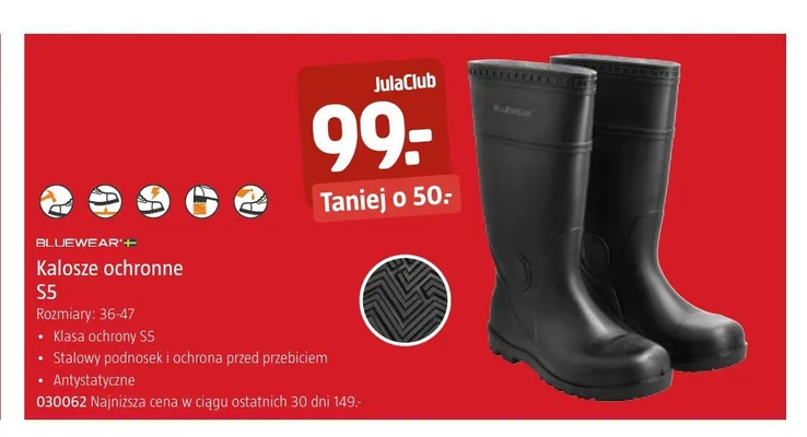 Kalosze ochronne S5 Bluewear promocja w Jula