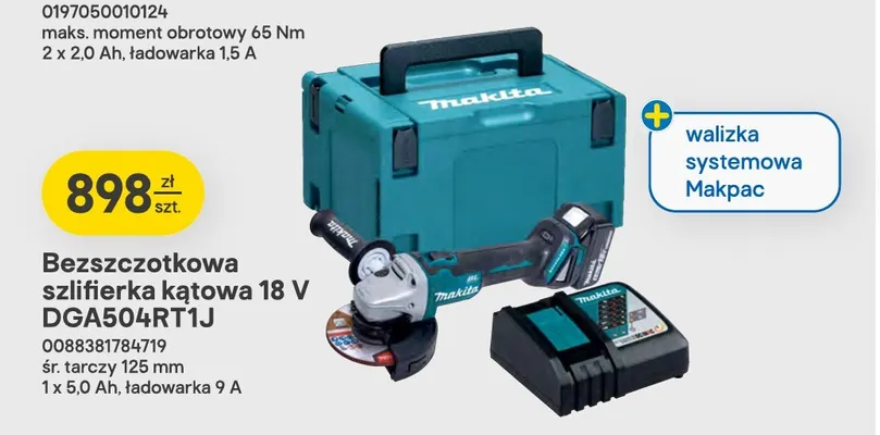 Bezszczotkowa szlifierka kątowa DGA504RT1J Makita promocja w Castorama