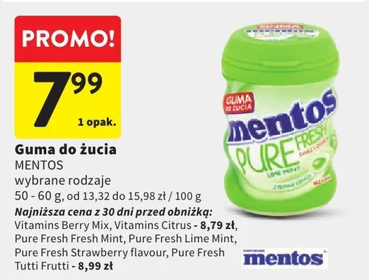 Guma do żucia tropical Mentos pure fresh promocja w Intermarche
