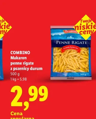 Makaron penne rigate z pszenicy durum Combino promocja w Lidl