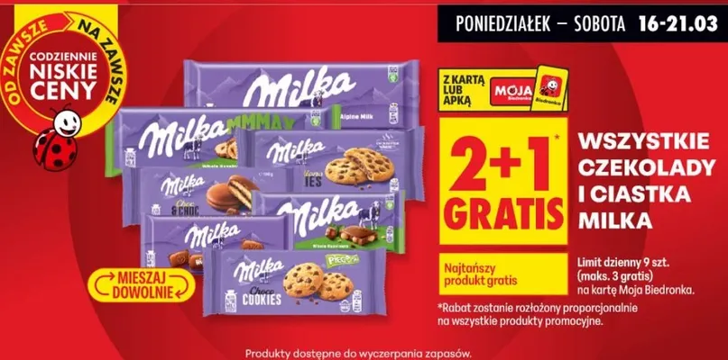 Wszystkie czekolady i ciastka 2+1 GRATIS promocja w Biedronka