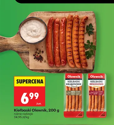 Kiełbaski bekonowo-serowe Olewnik promocja w Biedronka