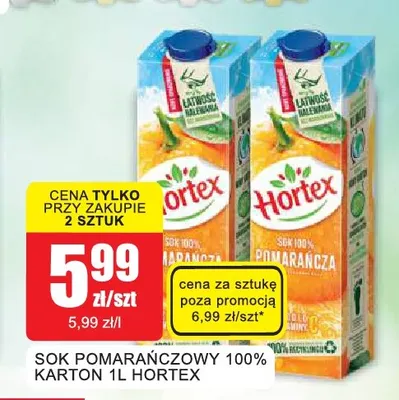 Sok pomarańczowy Hortex 100% promocja w Bingo
