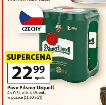 Piwo Pilsner Urquell 4-pak 500ml promocja w Auchan