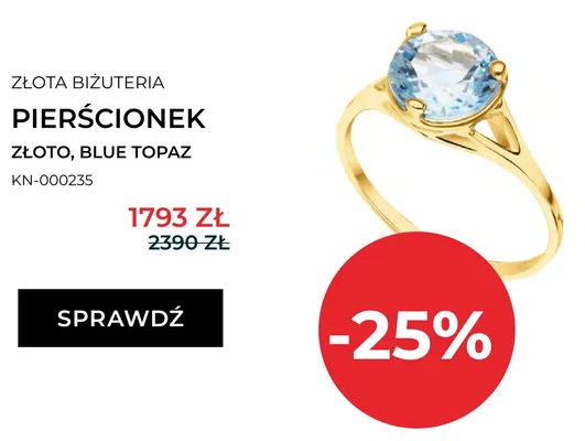 Pierścionek Briju złoto, blue topaz promocja w Briju