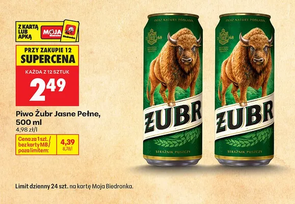 Piwo Żubr Jasne Pełne promocja w Biedronka