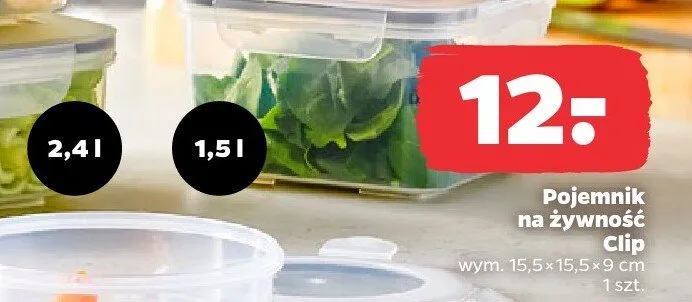 Pojemnik na żywność Clip wym. 15,5x15,5x9cm 1,5l promocja w Netto