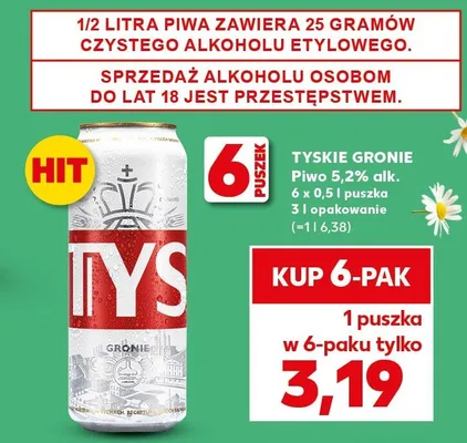 Piwo 5,2% alk. 6x0,5l puszka opakowanie promocja w Kaufland