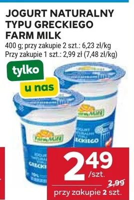 Jogurt naturalny typu greckiego farmilk promocja w Stokrotka