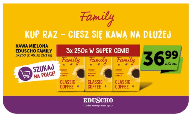 Kawa mielona Eduscho Family 3-pak promocja w Euro Sklep