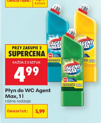 Płyn do WC Agent Max Leśny promocja w Biedronka