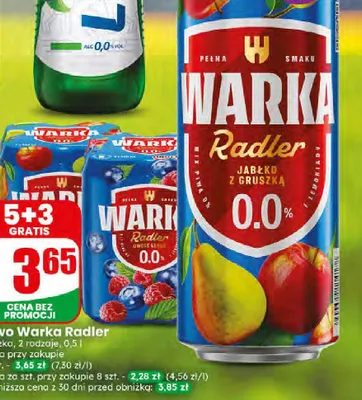 Piwo bezalkoholowe Warka Radler Jabłko z Gruszką promocja w Dino