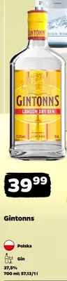 Gin Gintonns London Dry 37,5% promocja w Netto