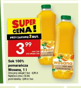 Sok 100% pomarańcza Wosana 1l promocja w Twój Market