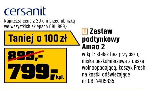 Zestaw podtynkowy Amao 2 w-ku bez przycisków, miska bezkolnierzowa z deską wolnoopadającą, koszyk fresh na kostki odświeżające promocja w OBI