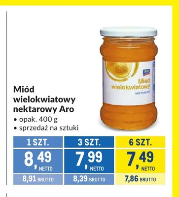 Miód wielokwiatowy nektarowy Aro promocja w Makro