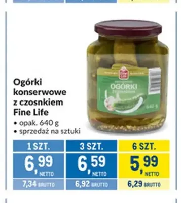 Ogórki konserwowe z czosnkiem Fine Life promocja w Makro