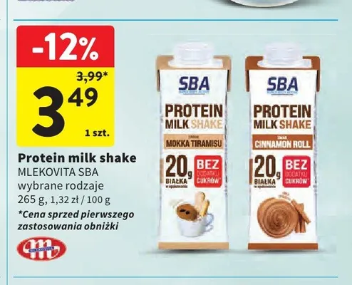 Napój proteinowy Mlekovita SBA Protein Milk Shake Cinnamon Roll promocja w Intermarche