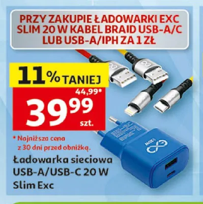 Ładowarka sieciowa Exc Slim 20W promocja w Auchan