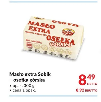 Masło extra Sobik osełka górska promocja w Makro