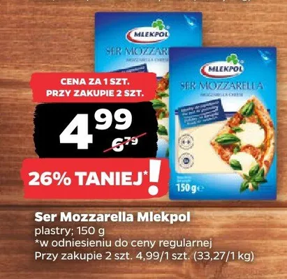 Ser mozzarella plastry 150g promocja w Netto