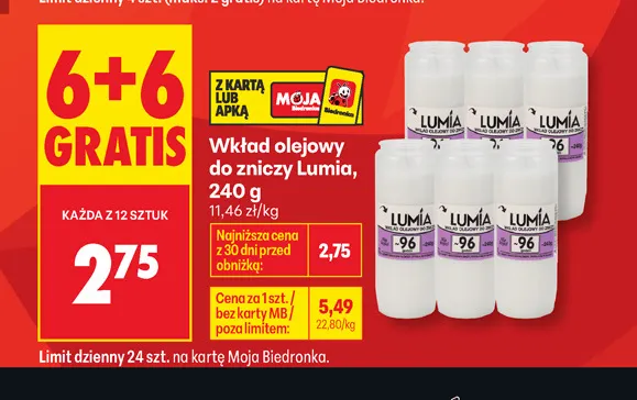 Wkład olejowy do zniczy Lumia promocja w Biedronka