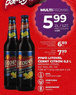 Piwo Litovel Černý Citron 0,5 l promocja w Duży Ben