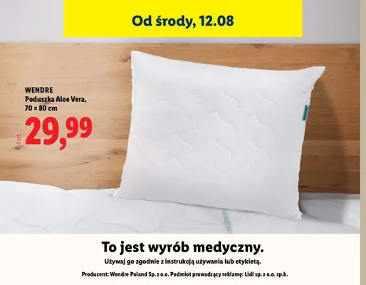 Poduszka Aloe Vera Wendre promocja w Lidl