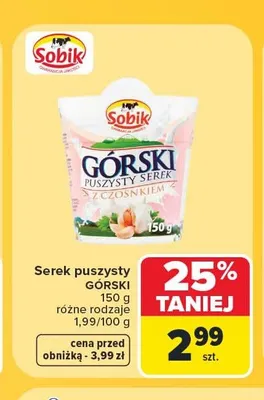 Serek puszysty Sobik Górski z czosnkiem promocja w Carrefour
