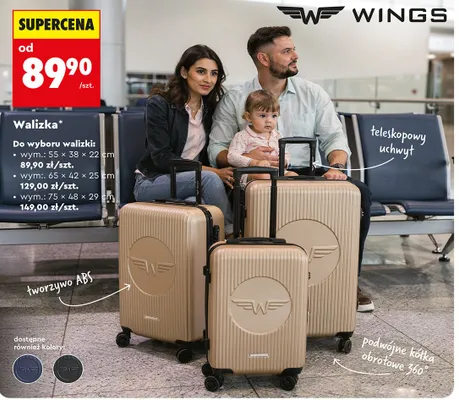 Walizka WINGS wym.: 55x38x22cm promocja w Biedronka