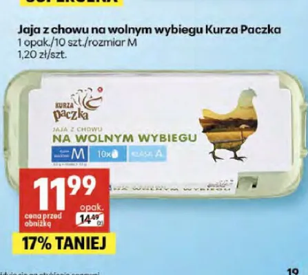 Jaja z chowu na wolnym wybiegu Kurza Paczka rozmiar M 10-pak promocja w Delikatesy Centrum