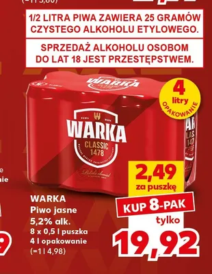 Piwo Warka Classic 8-pak promocja w Kaufland