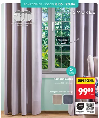Komplet zasłon z miękkiego aksamitu Smukee 140x250 cm 2-pak promocja w Biedronka