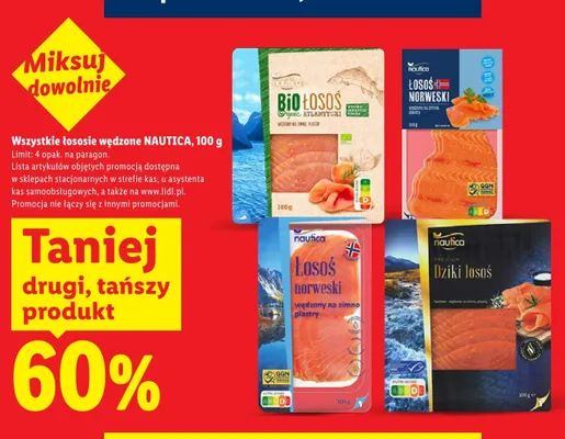 Łosoś Norweski wędzony na zimno w plastrach Nautica promocja w Lidl