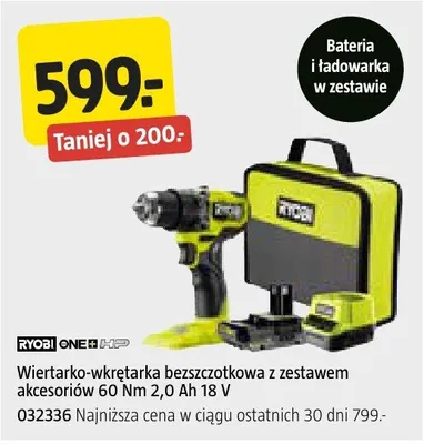 Wiertarko-wkrętarka bezszczotkowa z zestawem akcesoriów 60 Nm 2,0 Ah 18 V promocja w Jula
