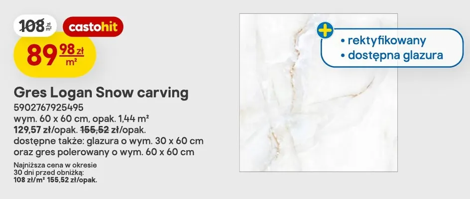 Gres Logan Snow carving promocja w Castorama