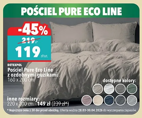 Pościel Pure Eco Line z ozdobnymi guzikami 160 x 200 cm promocja w Biedronka