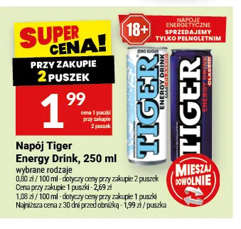 Napój Tiger Energy Drink Zero Sugar promocja w Twój Market