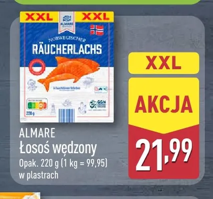 Łosoś wędzony w plastrach Almare promocja w Aldi