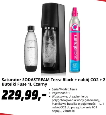 Saturator SODASTREAM Terra Black + nabój CO2 + 2 butelki Fuse 1 l czarny promocja w Media Markt