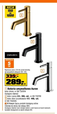 Bateria umywalkowa Omnires Auron złoto szczotkowane promocja w OBI