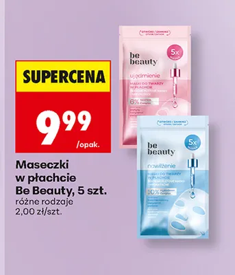 Maseczki do twarzy w płachcie Be Beauty Ujędrnienie 5-pak promocja w Biedronka