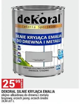 Emalia silnie kryjąca do drewna i metalu Dekoral orzech średni promocja w Merkury Market