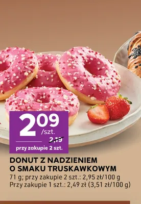 Donut z nadzieniem o smaku truskawkowym promocja w Stokrotka