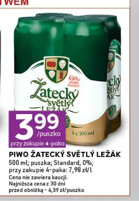 Piwo bezalkoholowe Žatecký Světlý Ležák 4-pak promocja w Stokrotka
