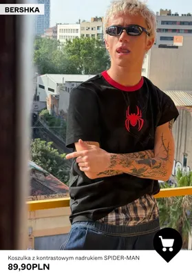 Koszulka z kontrastowym nadrukiem Spider-Man Bershka promocja w Bershka
